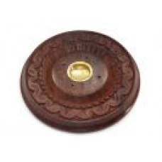 Carved Round Wooden Cone/Incense Holder